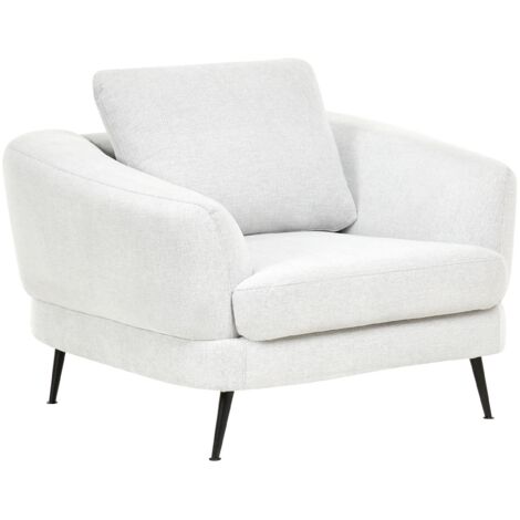 Sillón tapizado de tela con reposabrazos patas de hierro sala de estar blanco crema Kjaer