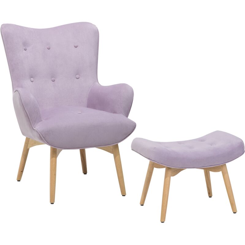 

Beliani - Sillón de terciopelo violeta con reposapiés VEJLE