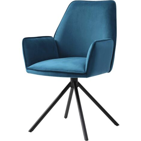 Sillón tapizado silla de salón oficina con reposabrazos rotación de 90° en terciopelo azul FAL04036