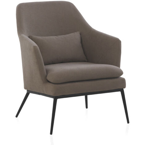 Sillón Tapizado Topo Con Cojín Y Patas De Metal