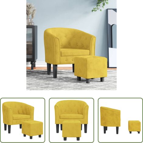 Sillón terciopelo -  Sillón con taburete terciopelo amarillo