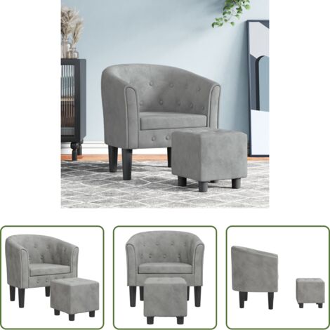 Sillón terciopelo -  Sillón con taburete terciopelo gris claro