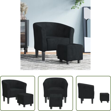 Sillón terciopelo -  Sillón con taburete terciopelo negro