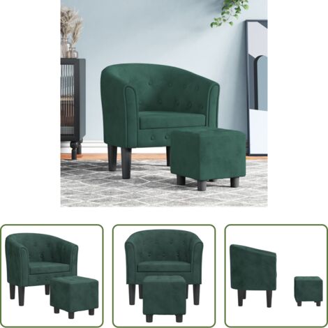 Sillón terciopelo -  Sillón con taburete terciopelo verde oscuro