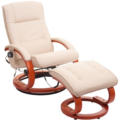 Sillón TV giratorio con reposapiés con función de masaje en PVC blanco crema 040006870
