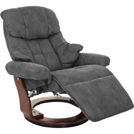 Sillón TV giratorio relax de tela/textil gris oscuro, estructura de madera moldeada, aspecto nogal 040007817