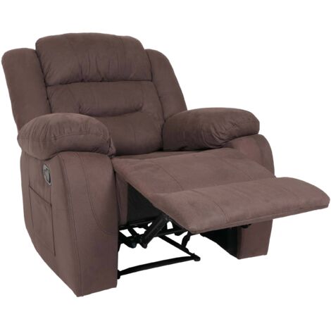 Sillón TV reclinable con acolchado extra grueso respaldo reclinable y reposapiés tela efecto ante marrón estructura de madera 040006887