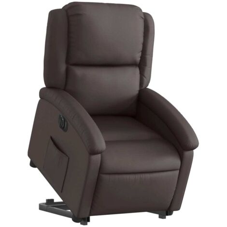 Sillón TV reclinable con función de elevación eléctrica muy cómodo en piel auténtica marrón DEC028396
