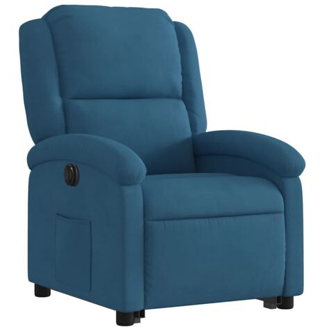 Sillón TV reclinable con función de elevación eléctrica, muy cómodo en terciopelo azul DEC028241