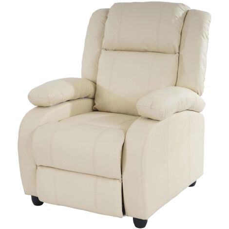 Sillón TV reclinable con respaldo regulable y reposapiés en sintético color crema 040002022