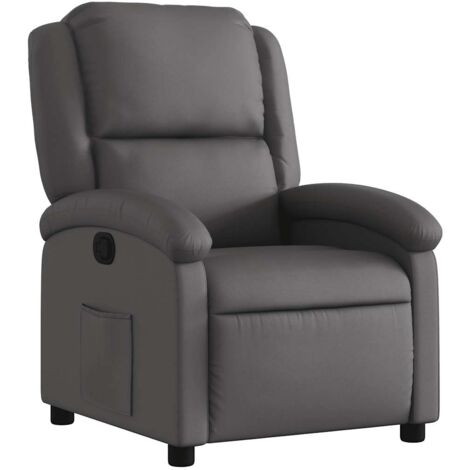 Sillón TV relax cómodo tapizado función reclinable manual en cuero genuino gris DEC027923