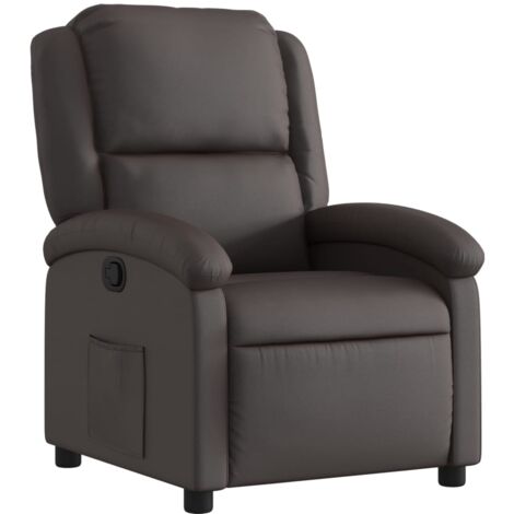 Sillón TV Relax cómodo tapizado función reclinable manual en cuero genuino marrón DEC027991
