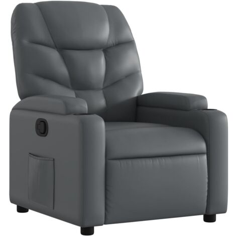 Sillón TV relax cómodo tapizado función reclinable manual en PVC gris DEC027975