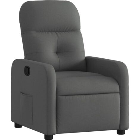 Sillón TV relax cómodo tapizado función reclinable manual en tela gris oscuro DEC027945
