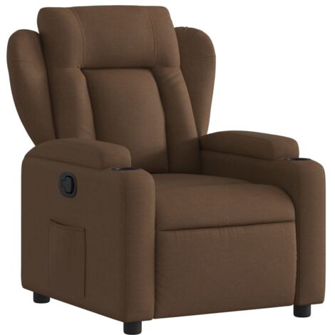 Sillón TV relax cómodo tapizado función reclinable manual en tela marrón DEC028049