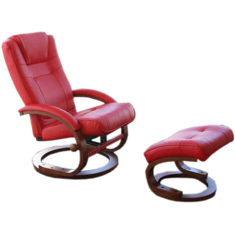 Sillón TV sillón relax giratorio con reposapiés estructura de madera de PVC rojo 040006897