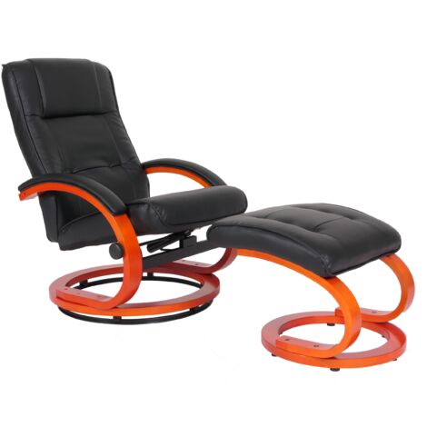 Sillón TV sillón relax giratorio con reposapiés estructura de madera PVC negro 040006898