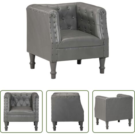Sillón vintage -  Sillón de cuero auténtico gris