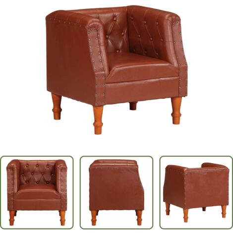 Sillón vintage -  Sillón de cuero auténtico marrón