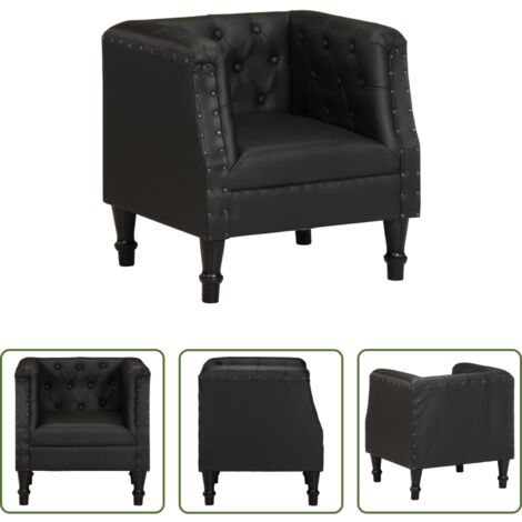 Sillón vintage -  Sillón de cuero auténtico negro