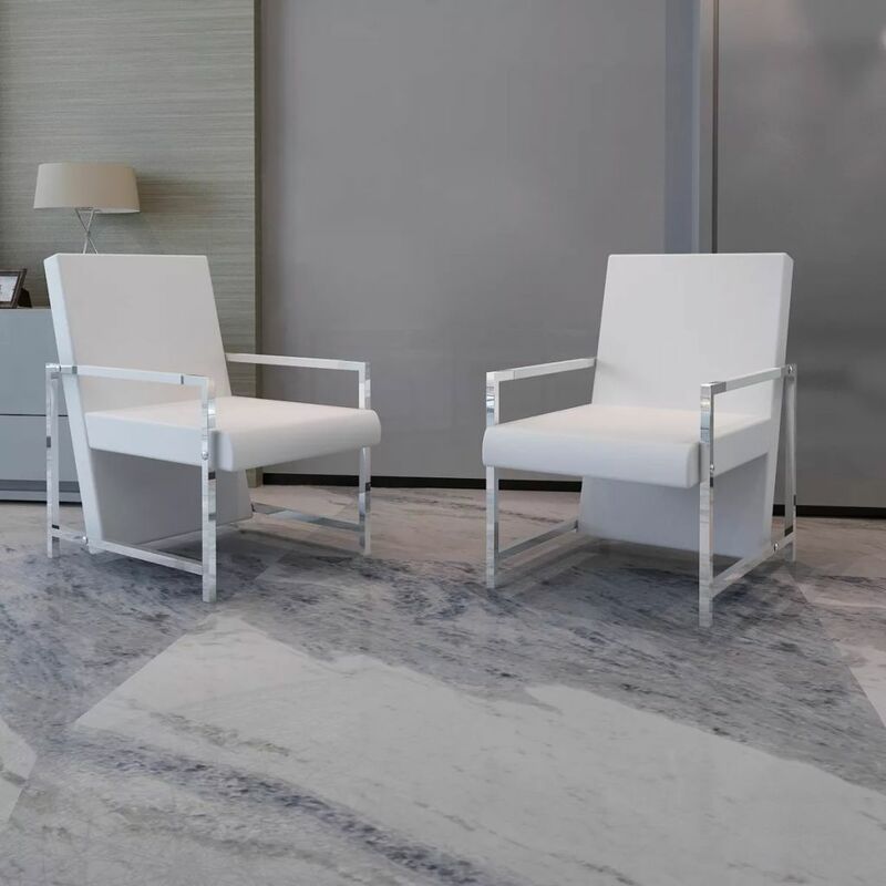 

Happyshopping - Sillones 2 unidades estructura cromada cuero sintetico blanco