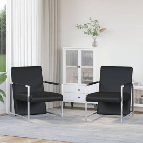 Sillones 2 unidades estructura cromada cuero sintético negro