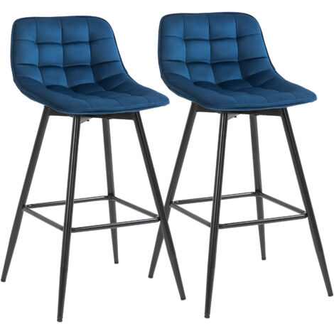 Sillones altos de estilo escandinavo con respaldo y reposapiés, tapizados en tela con aspecto de terciopelo y metal, 45 x 47 x 88 cm, azul.