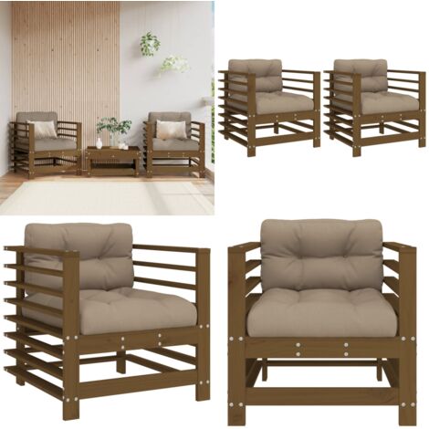Sillones de jardín cojines 2 uds madera maciza pino marrón miel - Cojín de madera - Silla de exterior