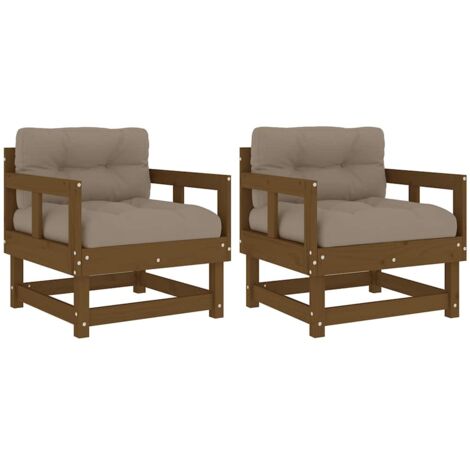 Sillones de jardín cojines 2 uds madera maciza pino marrón miel vidaXL