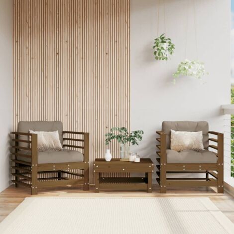 Sillones de jardín cojines 2 uds madera maciza pino marrón miel vidaXL