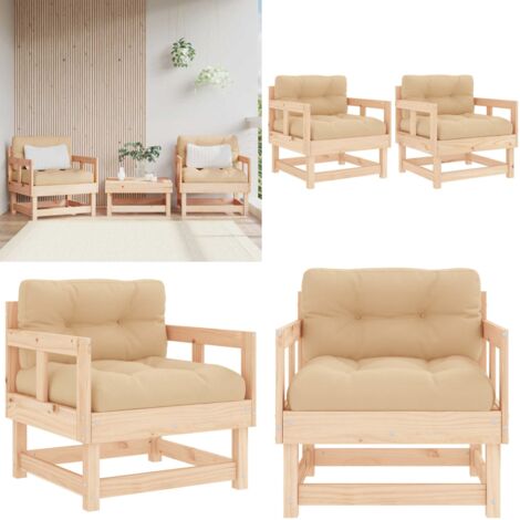 Sillones de jardín con cojines 2 uds madera maciza de pino - Sillas de exterior - Cojines para jardín