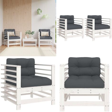 Sillones de jardín con cojines 2 uds madera maciza pino blanco - Cojín - Madera de pino