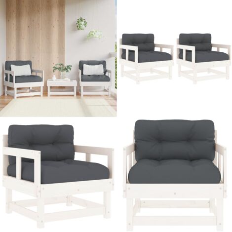 Sillones de jardín con cojines 2 uds madera maciza pino blanco - Cojín - Madera de pino