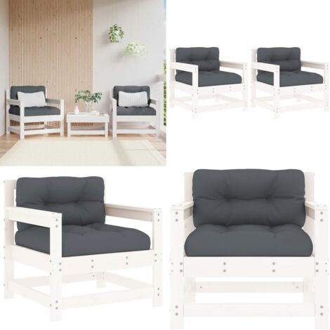 Sillones de jardín con cojines 2 uds madera maciza pino blanco - Cojín - Madera maciza