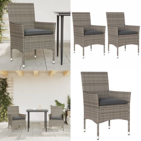 Sillones de jardín con cojines 2 uds ratán sintético gris - Cojines para sillas - Ratán sintético