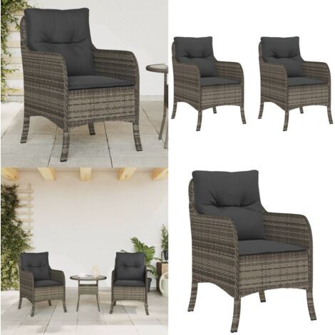 Sillones de jardín con cojines 2 uds ratán sintético gris - Cojines para sillas - Ratán sintético