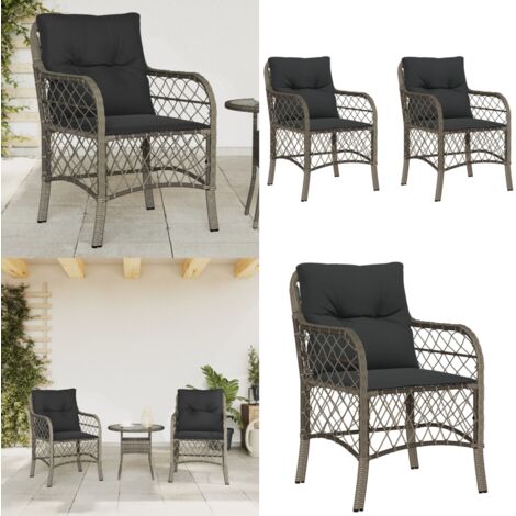 Sillones de jardín con cojines 2 uds ratán sintético gris - Cojines para sillas - Ratán sintético