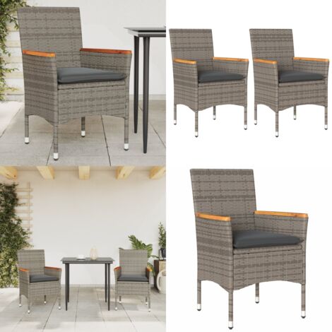 Sillones de jardín con cojines 2 uds ratán sintético gris - Cojines para sillas - Ratán sintético