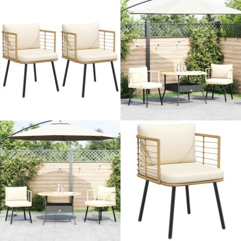 Sillones de jardín con cojines 2 uds ratán sintético natural - Cojines para sillas - Ratán sintético