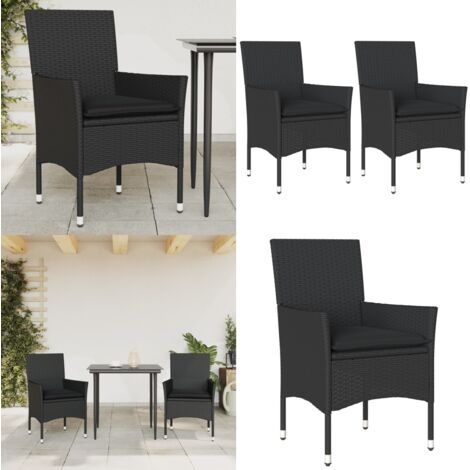 Sillones de jardín con cojines 2 uds ratán sintético negro - Cojines para sillas - Ratán sintético