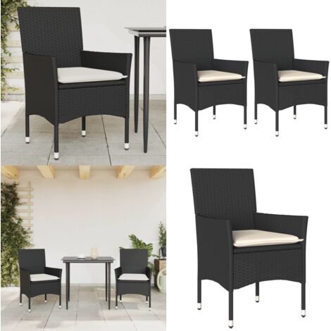 Sillones de jardín con cojines 2 uds ratán sintético negro - Cojines para sillas - Ratán sintético