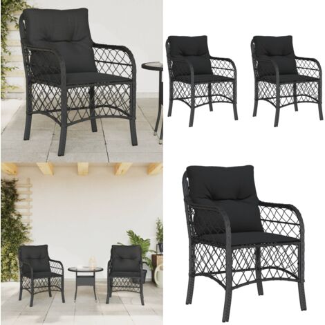 Sillones de jardín con cojines 2 uds ratán sintético negro - Cojines para sillas - Ratán sintético