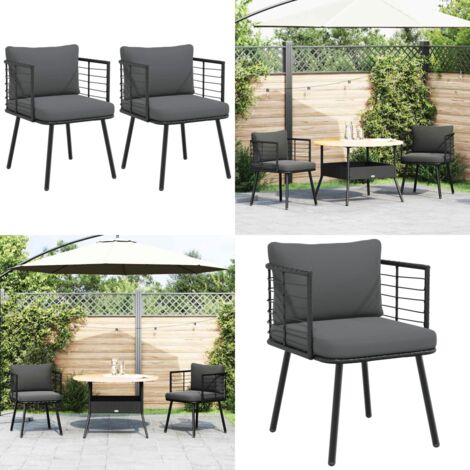Sillones de jardín con cojines 2 uds ratán sintético negro - Cojines para sillas - Ratán sintético