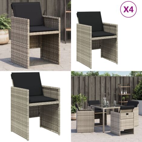 Sillones de jardín con cojines 4 uds ratán sintético gris claro - Cojín para silla - Ratán sintético