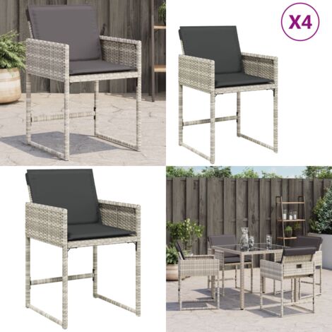Sillones de jardín con cojines 4 uds ratán sintético gris claro - Cojín para silla - Ratán sintético
