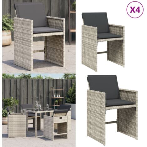 Sillones de jardín con cojines 4 uds ratán sintético gris claro - Cojín para silla - Ratán sintético