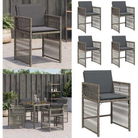 Sillones de jardín con cojines 4 uds ratán sintético gris - Ratán sintético - Cojín para silla