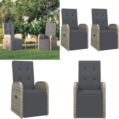 Sillones de jardín reclinables con cojines 2 uds ratán PE gris - Ratán sintético - Sillas de jardín con cojines
