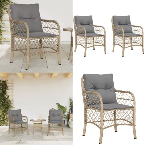 Sillones jardín con cojines 2 uds ratán sintético beige mezcla - Cojines para sillas - Ratán sintético