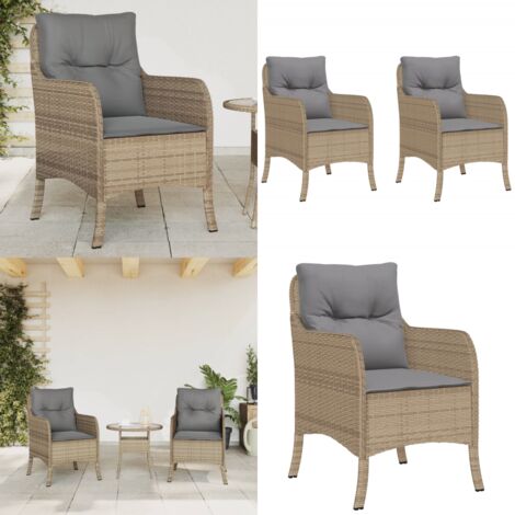 Sillones jardín con cojines 2 uds ratán sintético beige mezcla - Cojines para sillas - Ratán sintético